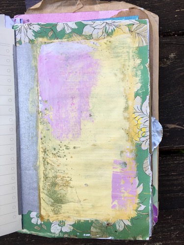 Acrylic paint on scrapbook paper, gaffers tape, lined paper from repurposed Moleskine 